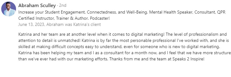 LinkedIn Testimonial COSMarketing Agency