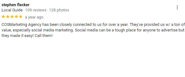 Google Testimonial Review COSMarketing Agency