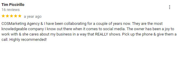 Google Testimonial Review COSMarketing Agency