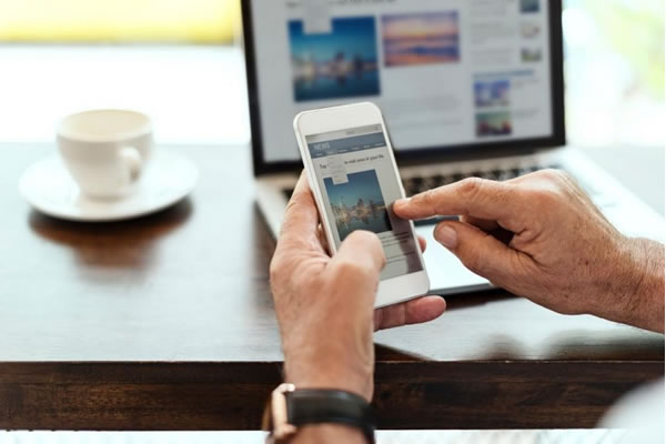 Person searching online for information on creating a business website